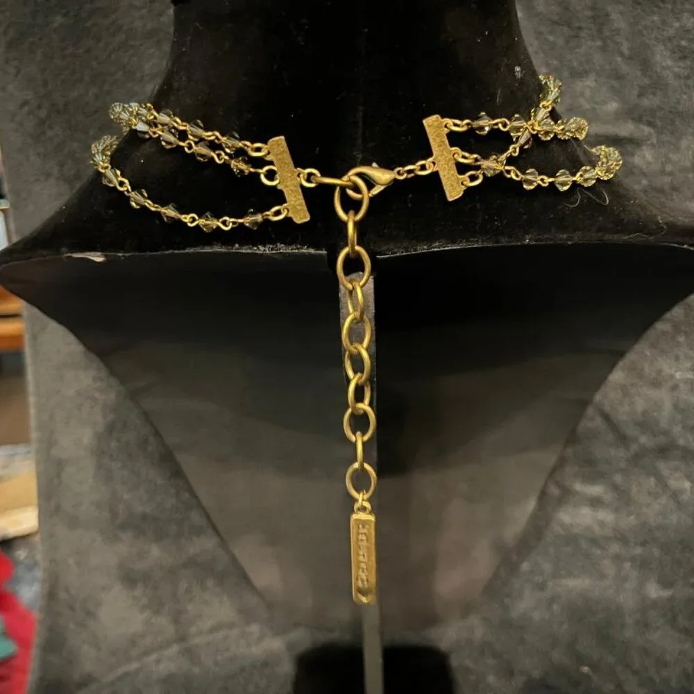Gold-Tone Triple Layer Necklace with Heart & Disc Charms